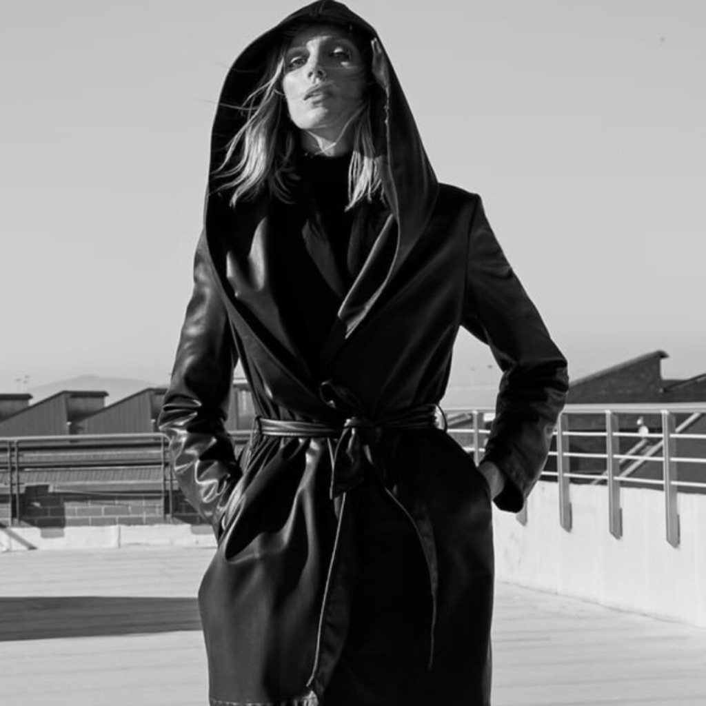 Nwt Zara Belted Faux Leather Hooded Black Coat